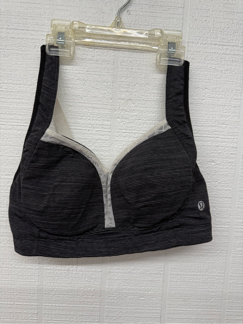 lululemon athletica Black Striped Support Bra with White Mesh Trim